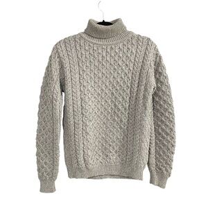 INIS CRAFTS Aran Wool Fisherman's Cable Knit Turtleneck Sweater Grey S
